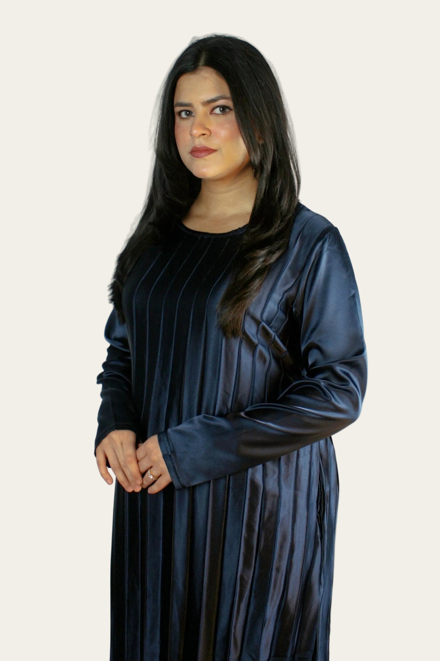 Pleated Satin Maxi Dress