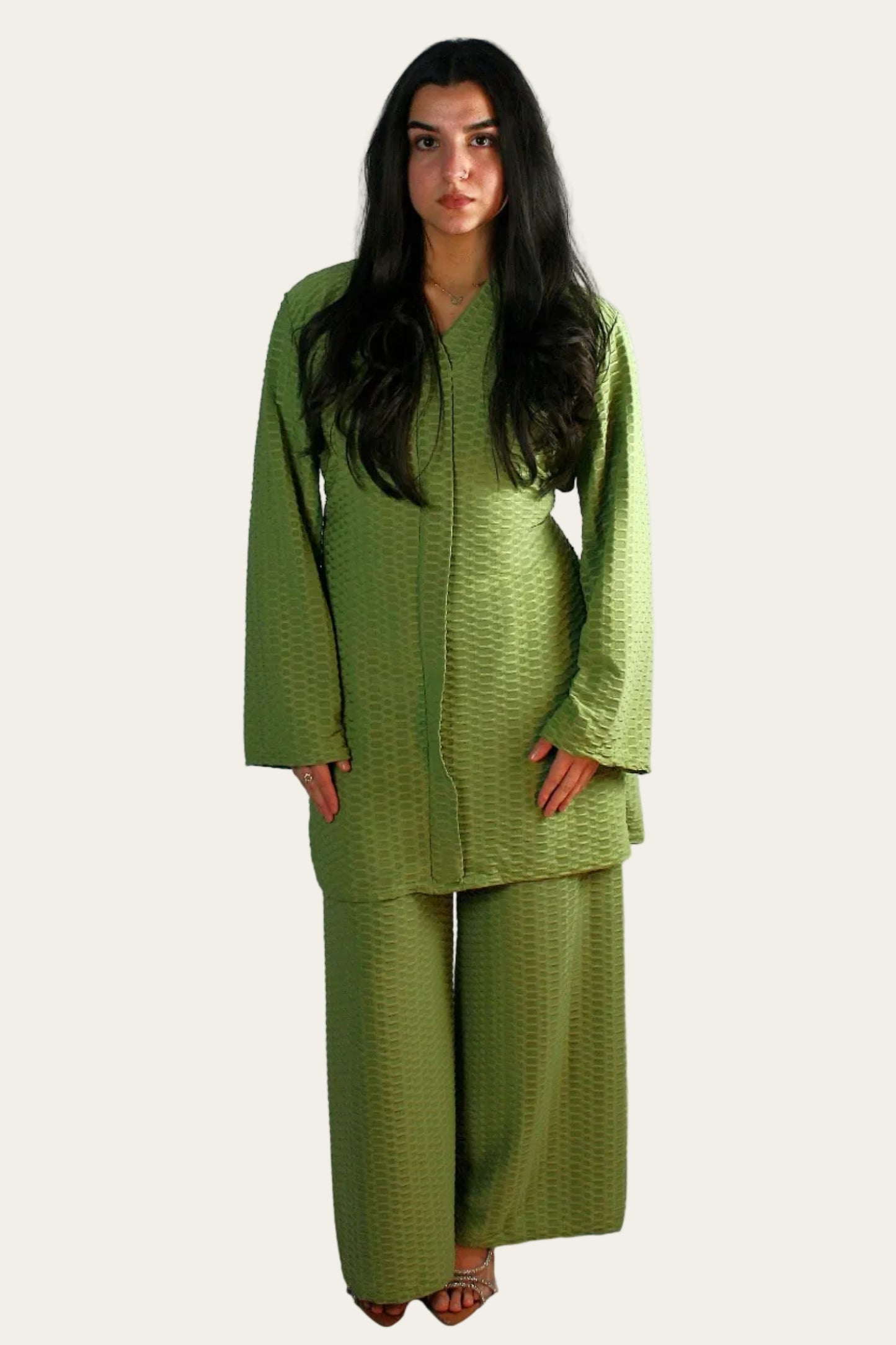 Waffle Mid-length Co-ord with belt